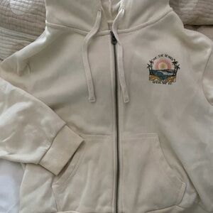 White Graphic Zip-Up Hoodie